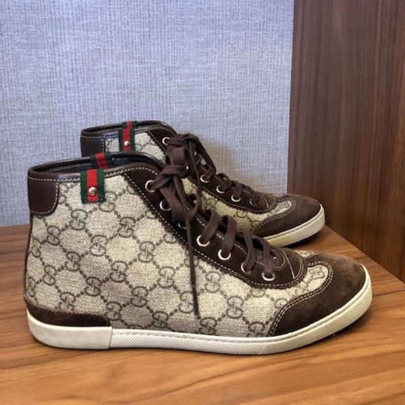 Gucci Brown Monogram Hightop Sneakers - Picture 3 of 9